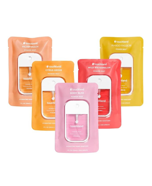 Touchland Hydrating Hand Sanitizer Spray, JUICY 5 Set, 1 FL. OZ. Travel Size by Touchland