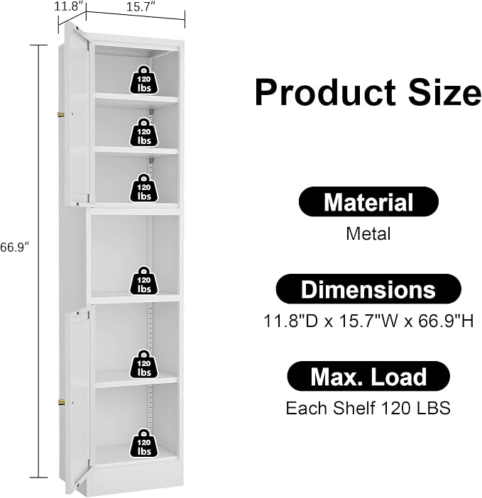 Tall Narrow Storage Cabinet, Metal Pantry Cabinet - Image 2