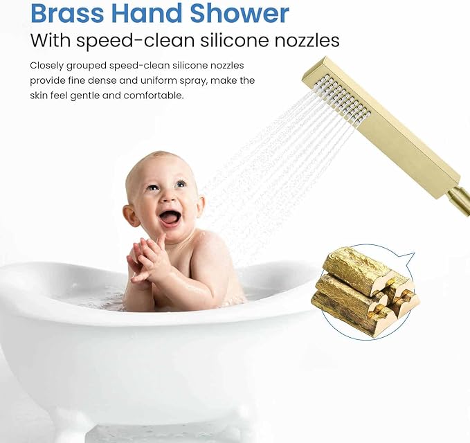 KIBI Cube Brushed Gold Freestanding Bathtub Faucet ‑ Floor‑Mounted Brass Tub - Image 8