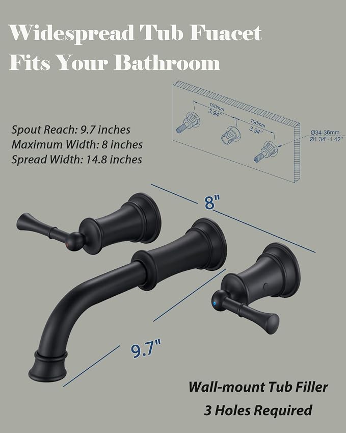 High Flow Wall Mount Tub Filler - Image 4
