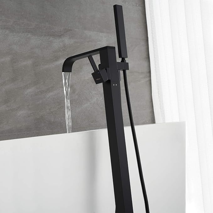 Freestanding Bathtub Faucet Tub Filler Black Floor Mount Bathroom Faucets Brass - Image 5