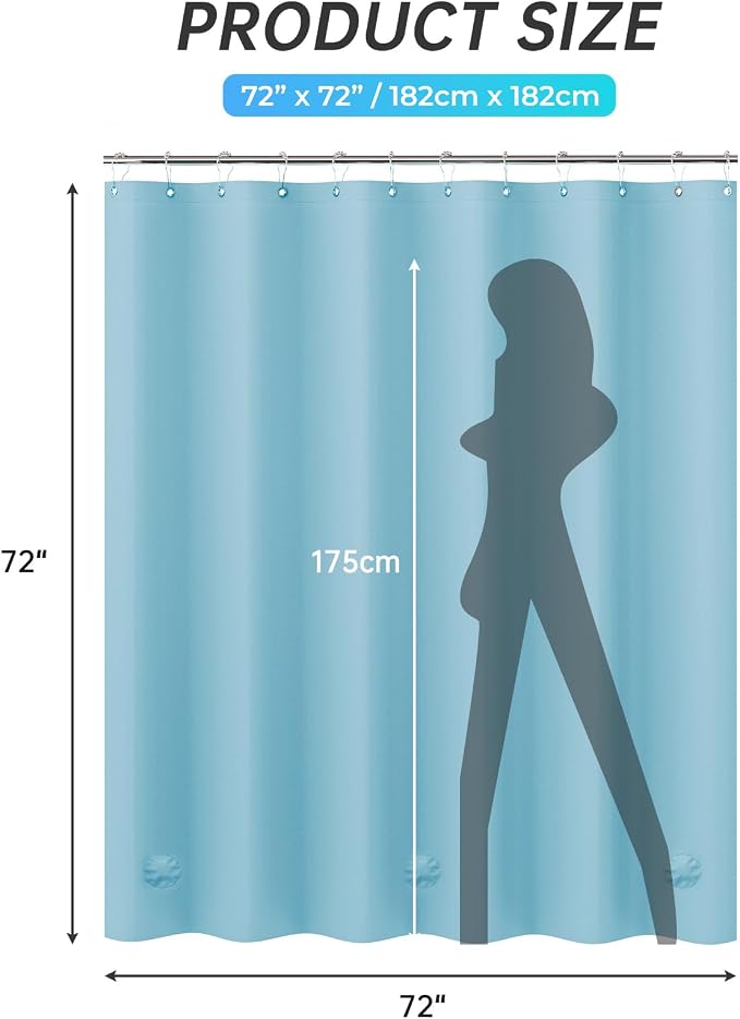 AmazerBath Teal Shower Curtain Plastic 72x72 Inches, Premium PEVA Shower Curtain - Image 8