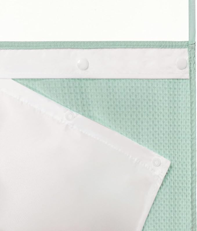 River Dream Heavyweight No Hooks Required Dotted Waffle Weave Shower Curtain - - Image 3