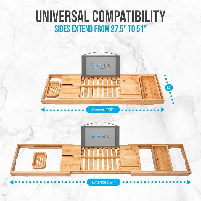 SereneLife Bamboo Bathtub Caddy - Image 3