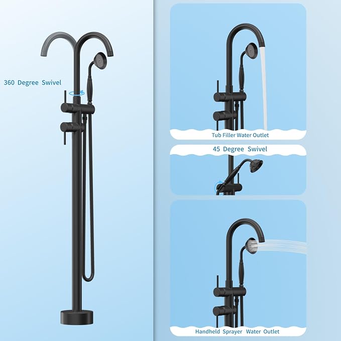 Freestanding Bathtub Faucet, Tub Filler Floor Mount Stand Bathtub Faucet Brass - Image 4