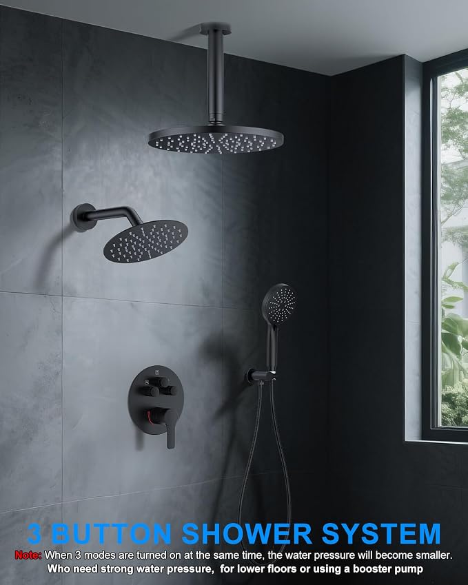 Shower System with Pressure Balance Valve, Matte Black - Image 8