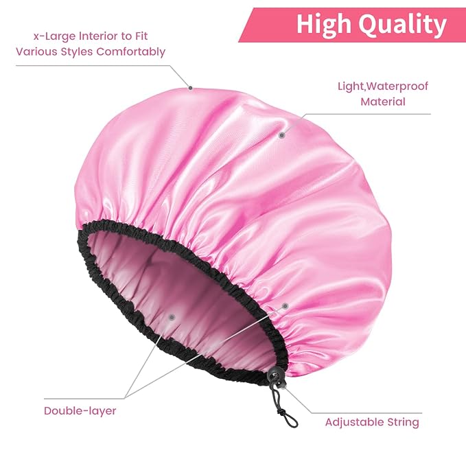 Auban Shower Cap for Women, Adjustable Reusable, Extra Large, Double-Layer - Image 5