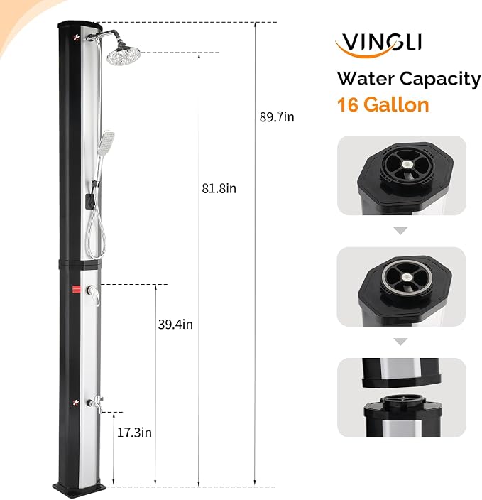 VINGLI Solar Heated Shower, 2-Section - Image 5