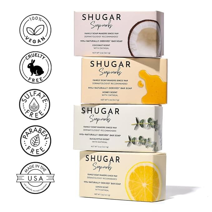 Shugar Soapworks Oatmeal & Honey 5 oz Beauty Bar Soap 8-Pack | Plant-Based - Image 9