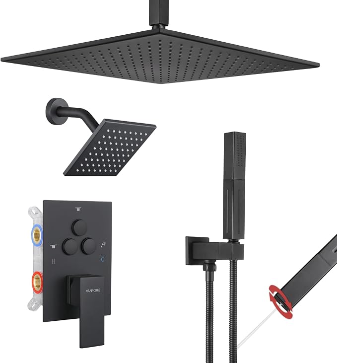 VANFOXLE Shower Faucet Set Matte Black Shower System, Push Button Diverter by VANFOXLE