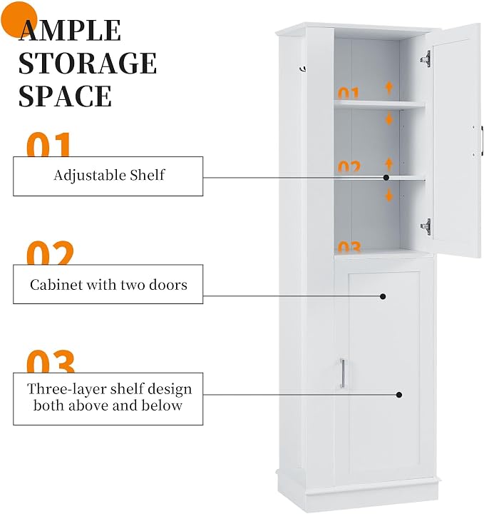 Tall Narrow Storage Cabinet, Wood White Storage Cabinet - Image 7