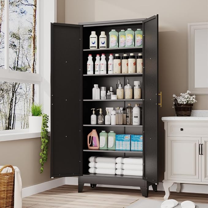 75" Tall Metal Kitchen Pantry Storage Cabinet, Freestanding Cupboard - Image 9