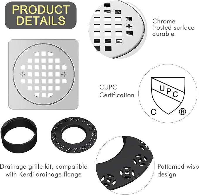 4” Shower Floor Drain Grate Kit Chrome - Image 4