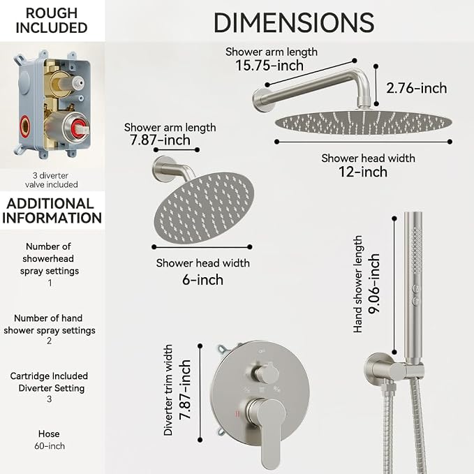 Shower Systems STARBATH 12+6" Round Dual Rainfall Shower Head - Image 4