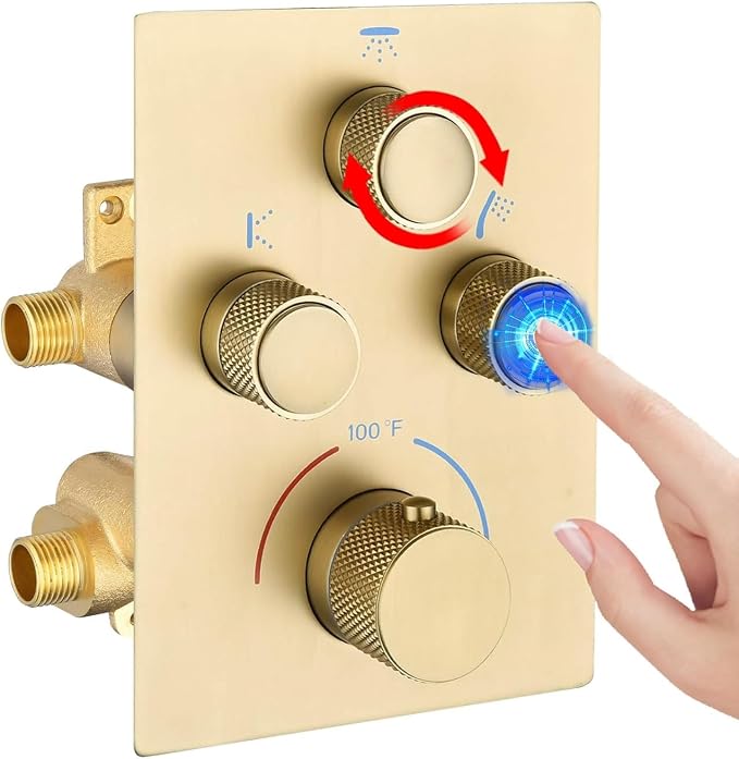 Modern Push Button 3 Way Thermostatic Shower Valve, Concealed 3 Outlet Multi by NPYSVSSS