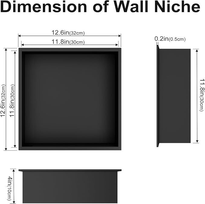 Achelous Stainless Steel Insert Shower Niche 12" X 12", No Tile Needed - Image 3