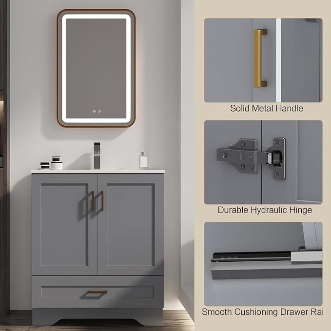 30 inch Bathroom Vanity with Sink, Modern White Vanity - Image 3