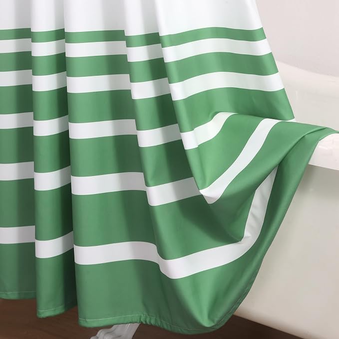 Green and White Striped Shower Curtain 72x78 Inches, Waterproof Fabric - Image 6