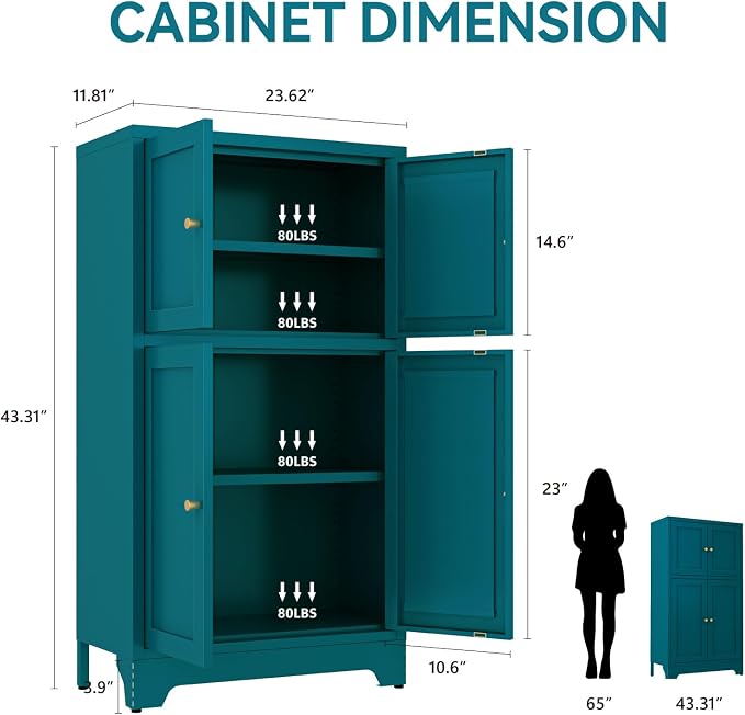 Metal Bathroom Storage Cabinet, Freestanding Pantry Floor Cabinet - Image 3