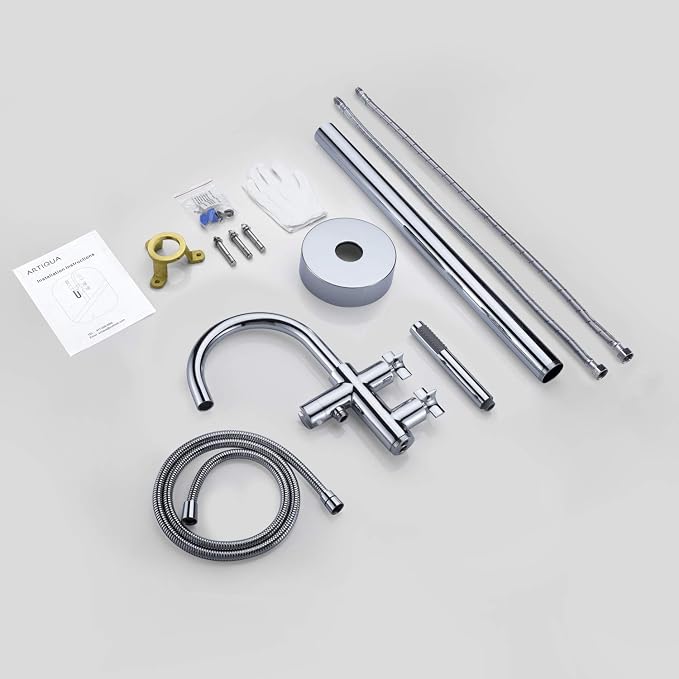 Tub Filler Freestanding Bathtub Faucet Chrome Floor Mount Brass Faucets - Image 7