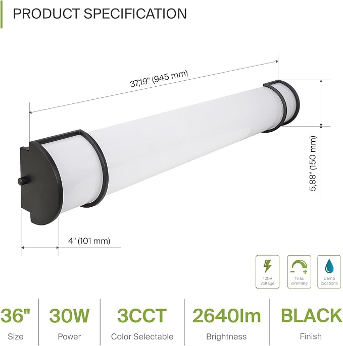 ASD LED 36" Vanity Flush Mount Light Fixture, Linear Bathroom Lighting Bar | - Image 2