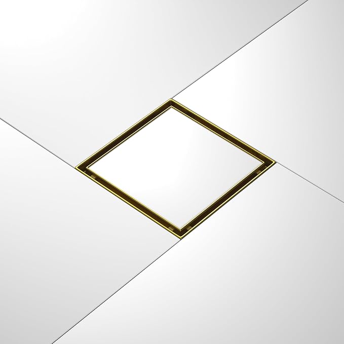Square Shower Drain 8", Brushed Gold Floor Drain by Bernkot