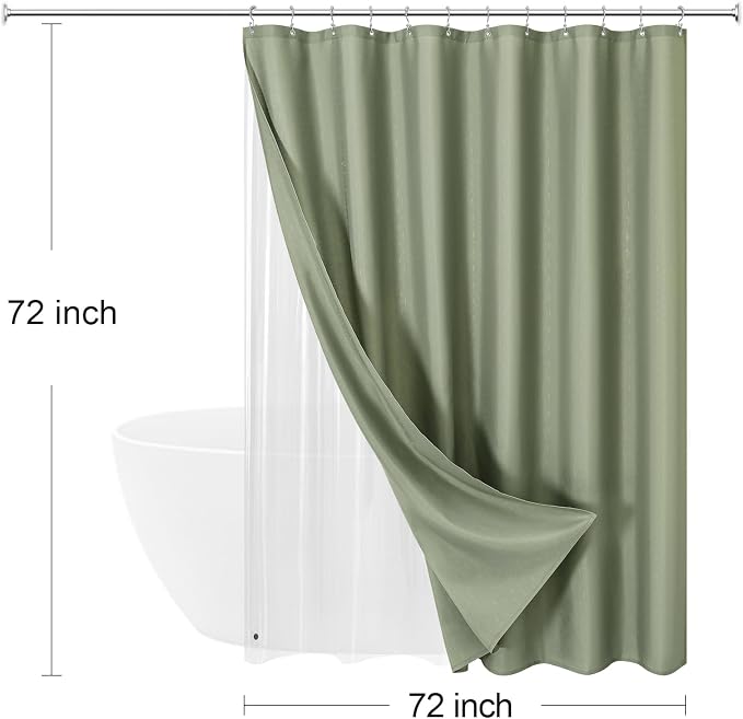 MitoVilla 3 in 1 Shower Curtain Set, Sage Green Boho Farmhouse Linen Textured - Image 7