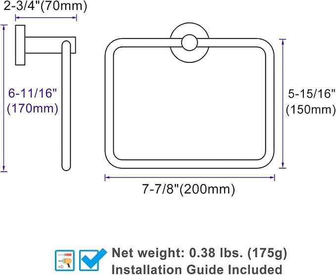 Angle Simple Matte Black Towel Ring Swivel, SUS 304 Stainless Steel Bathroom - Image 9