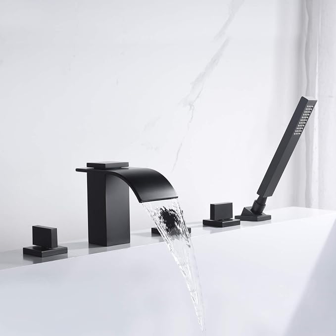 Waterfall Roman Tub Faucet Matte Black Deck Mount Bath Tub Filler - Image 4