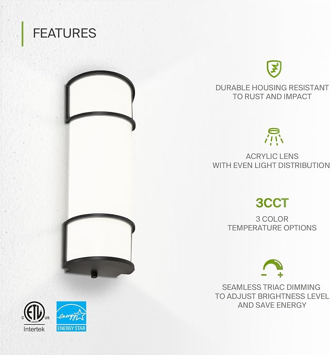 ASD LED 18" Vanity Flush Mount Light Fixture, Linear Bathroom Lighting Bar | - Image 3