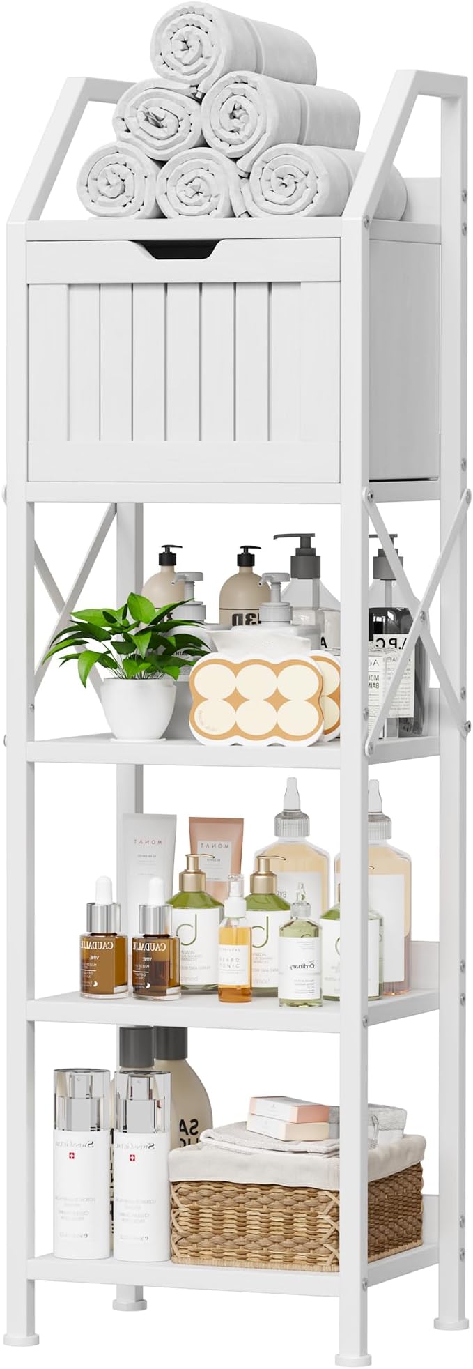 Bathroom Floor Cabinet, 5-Tier Bathroom Storage Organizer Rack by Homeiju