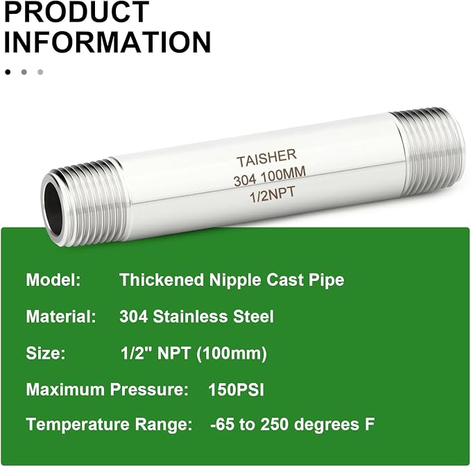 TAISHER 2PCS Stainless Steel Pipe Fittings, 1/2" NPT Male x 1/2" NPT Male - Image 5
