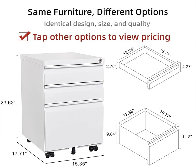 3-Drawer Lockable Mobile File Cabinet – Metal A4/Letter/Legal Size Storage - Image 2