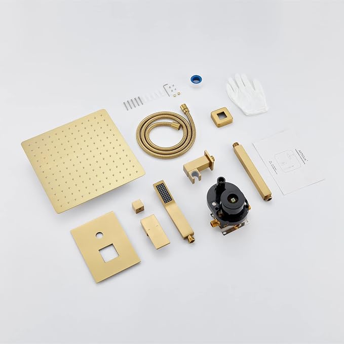Shower System 12 Inches Rain Shower Combo Set Brushed Gold Ceiling Mount Shower - Image 7