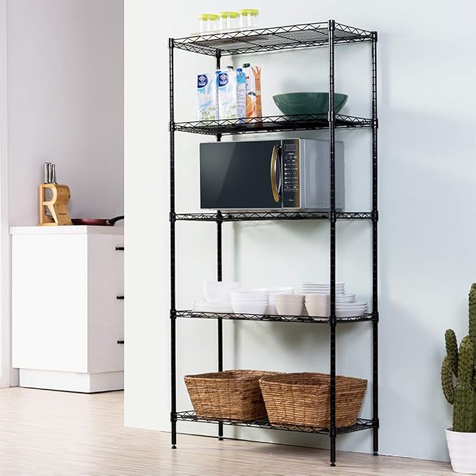 BNSPLY 5 Tier Wire Shelving Unit, Height Adjustable Wire Shelves, Metal Storage - Image 2