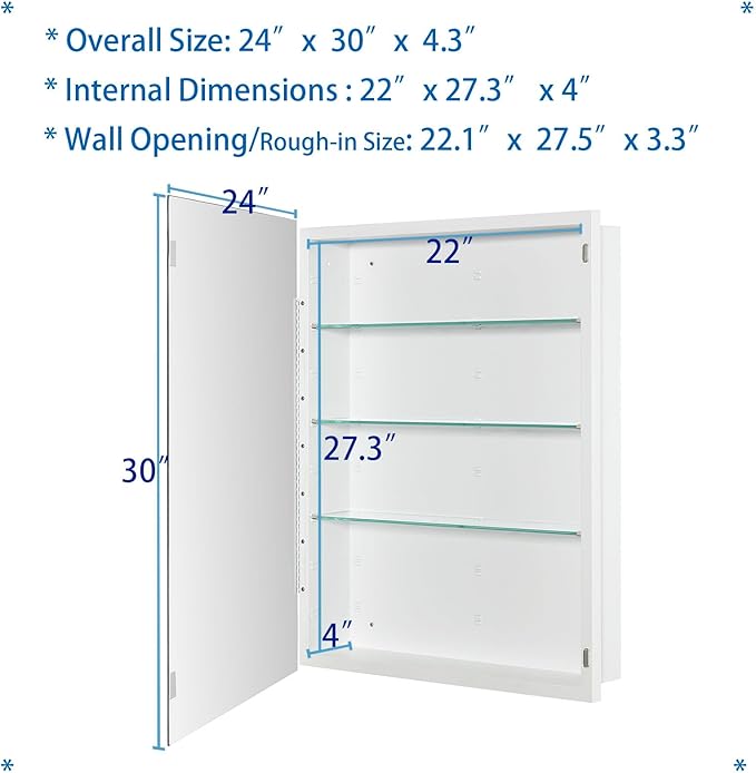 Bathroom Medicine Cabinet with Beveled Edge Mirrored Door 24 x 30 inch - Image 3