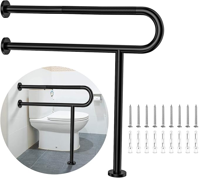 Toilet Support Rail 31.3X 31.5 Inch, Munzong Anti-Slip Black Handicap Grab Bar by Munzong