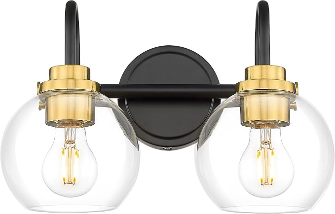 Bathroom Light Fixtures, 2-Light Black and Gold Vanity Lights by Audickic