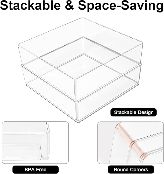 Stackable Acrylic Drawer Organizer Set, Office Desk, Vanity and Kitchen Utensils - Image 3