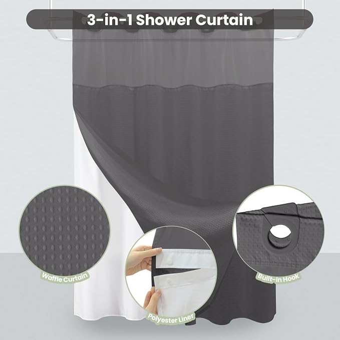 Inhousolu Extra Long No Hook Shower Curtain - Image 2