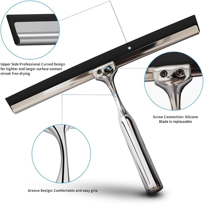 Shower Squeegee for Glass Doors Stainless Steel - Image 4