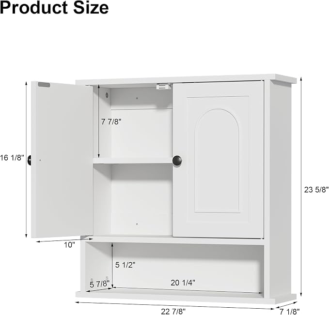 Bathroom Medicine Cabinet, 2 Doors White Bathroom Wall Cabinet - Image 2