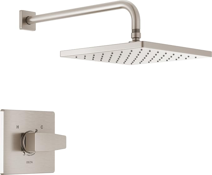 Delta Modern 14 Series Square Rain Shower Faucet Set, Brushed Nickel Shower by DeltaFaucet