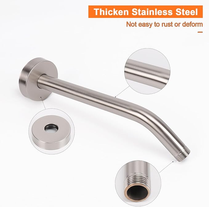 HarJue Shower Arm with Flange and Teflon Tape, Wall Mounted Shower Pipe 304 - Image 3