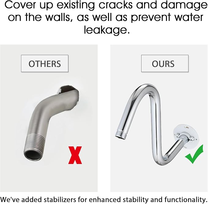 Shower Head Arm 10 Inch Chrome, S Shaped Shower Head Extender Arm - Image 2