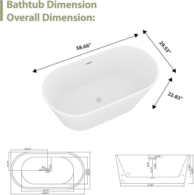 Mocoloo 59 Inch Freestanding Bathtub - Image 7
