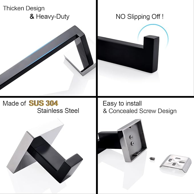 TURS 5-Piece Bathroom Hardware Set Matte Black and Polished Chrome Towel Bar - Image 7