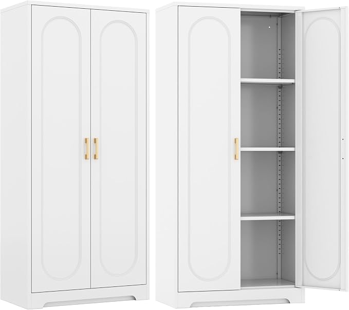 Kitchen Pantry Cabinet, 60”Metal White Storage Cabinets by Steeloong