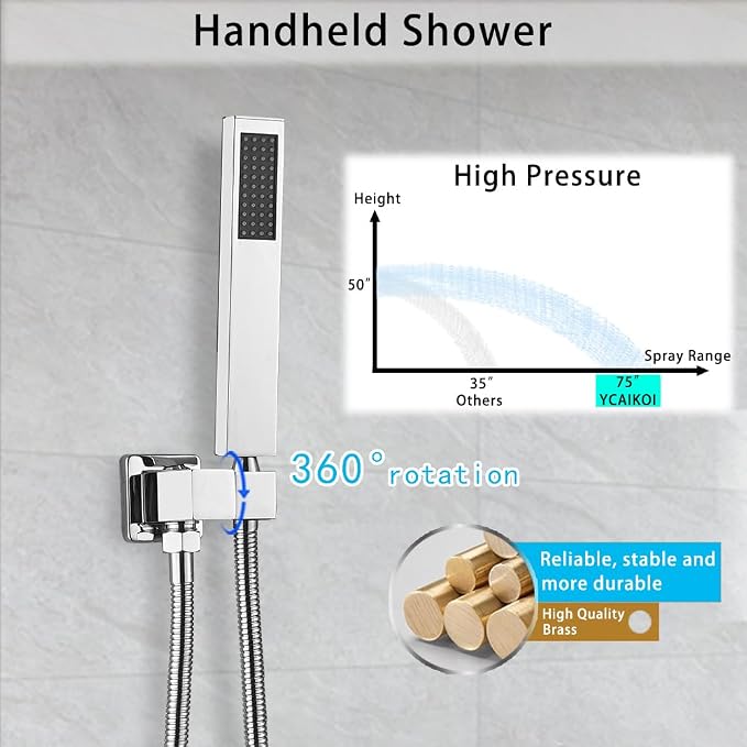 Chrome Shower System YCAIKOI Wall Mount Shower Faucet Set - Image 4
