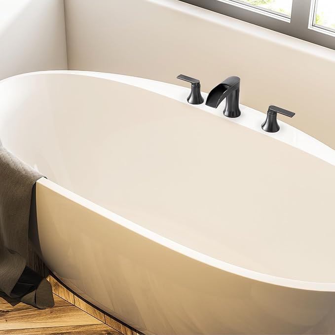 Oil Rubbed Bronze Waterfall Tub Faucet 3 Hole, Brass High Flow Roman Bathtub - Image 7